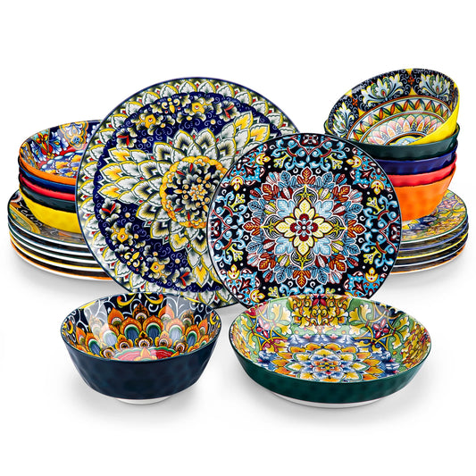 MALACASA Ceramic Dinnerware Set with Plates and Assorted Bowls
