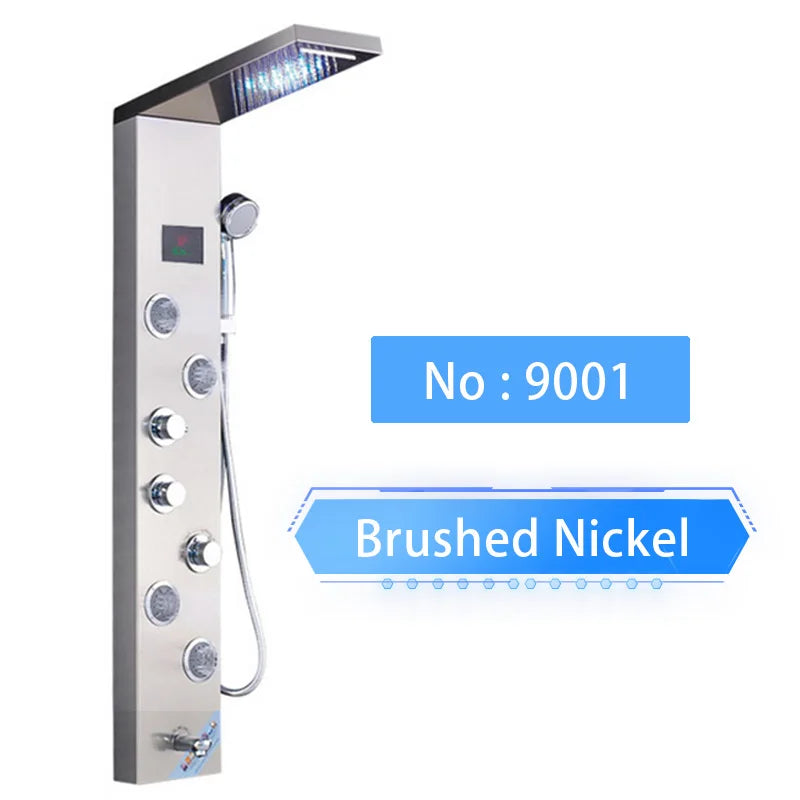 Shinesia LED Shower Panel With Massage Jets And Rainfall Faucet