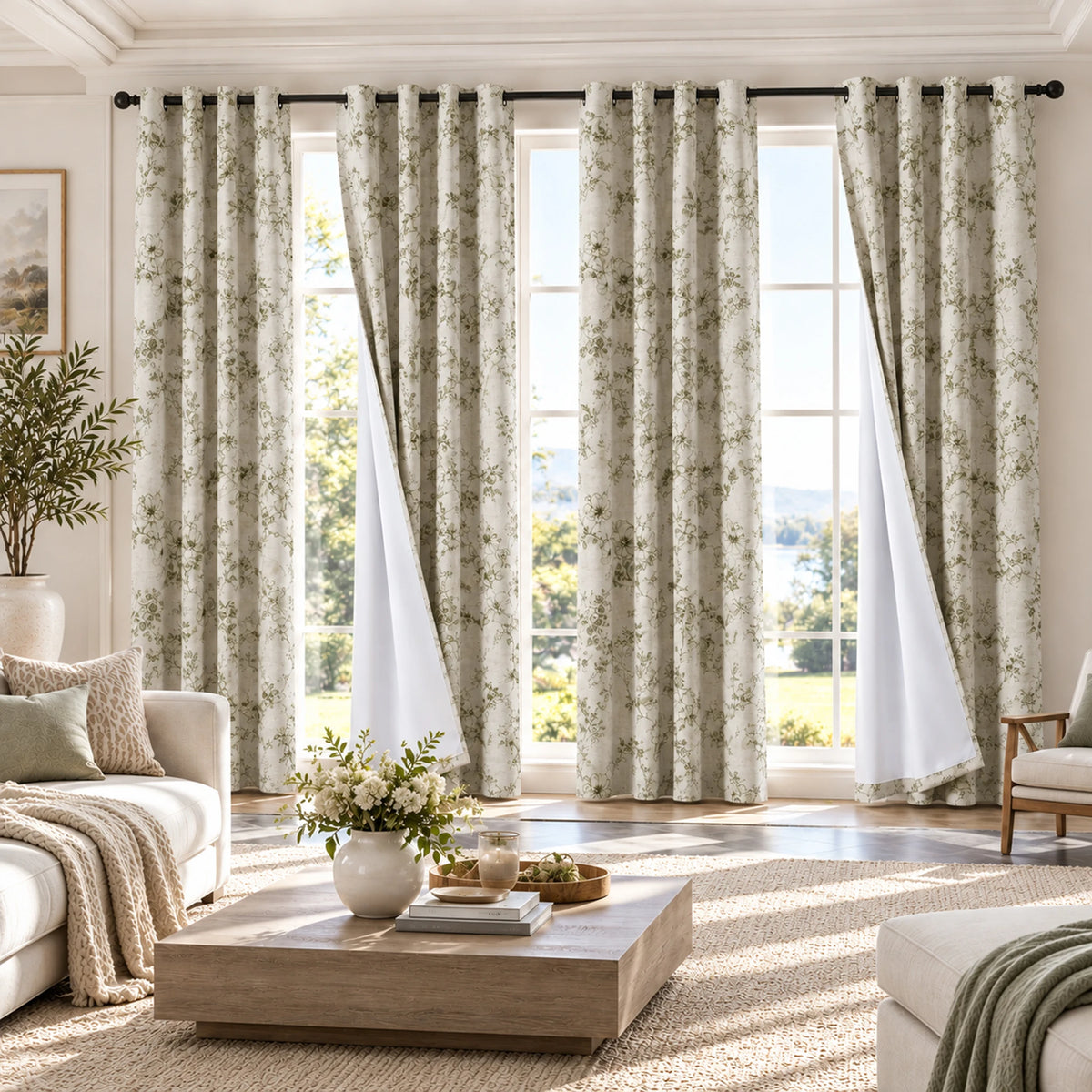 Floral Print Blackout Curtains With Thermal Insulation And Noise Reduction