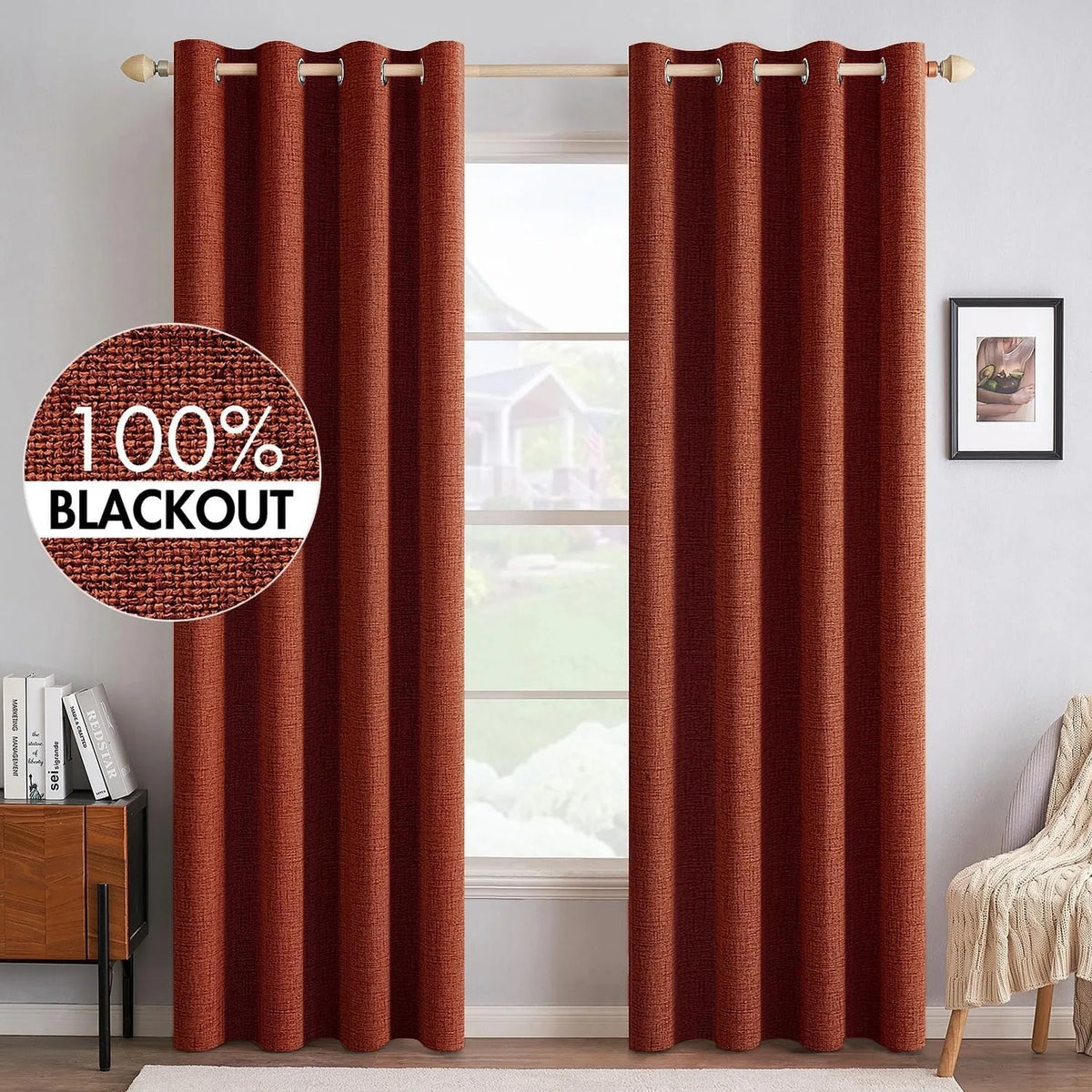 Linen Textured Full Light Blocking Thermal Insulated Grommet Curtains